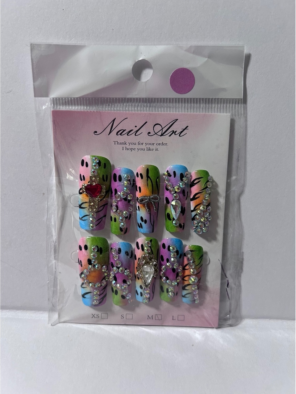 Colorful Rhinestone Embellished Press-On Nail Set